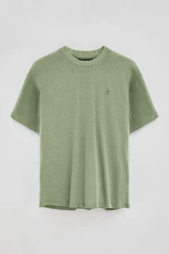 Polo Club T-Shirts*T-shirt en lin et coton à col en V avec monogramme brodé Vert jade