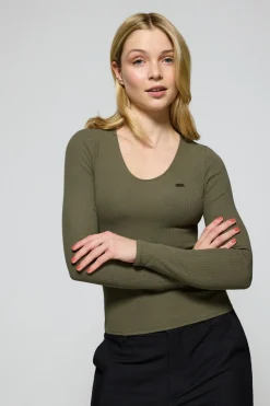 Polo Club T-Shirts*T-shirt Penelope avec bouton nacré Vert militaire