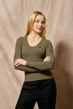 Polo Club T-Shirts*T-shirt Penelope avec bouton nacré Vert militaire