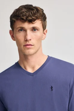 Polo Club T-Shirts*T-shirt violet bleuté à manches courtes et col en V avec broderie Rigby Best Bleu Violet