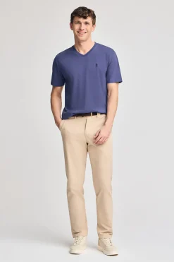 Polo Club T-Shirts*T-shirt violet bleuté à manches courtes et col en V avec broderie Rigby Best Bleu Violet