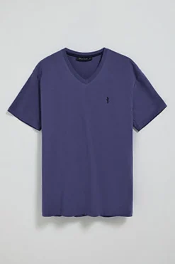Polo Club T-Shirts*T-shirt violet bleuté à manches courtes et col en V avec broderie Rigby Best Bleu Violet