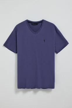 Polo Club T-Shirts*T-shirt violet bleuté à manches courtes et col en V avec broderie Rigby Best Bleu Violet