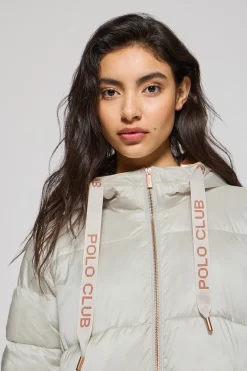 Polo Club Vestes*Veste gris perle et matelassée Rose à capuche fixe avec écusson Glace