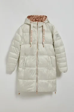 Polo Club Vestes*Veste gris perle et matelassée Rose à capuche fixe avec écusson Glace
