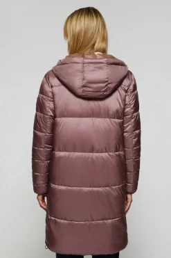 Polo Club Vestes*Veste longue et matelassée Rose à capuche fixe et détails Rose taupe