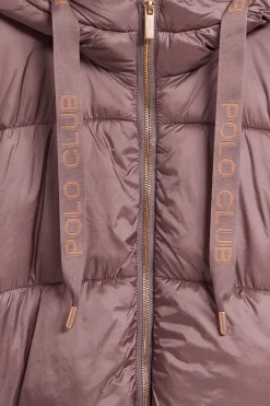 Polo Club Vestes*Veste longue et matelassée Rose à capuche fixe et détails Rose taupe