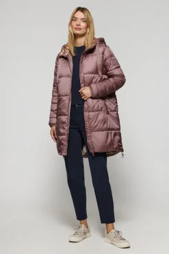 Polo Club Vestes*Veste longue et matelassée Rose à capuche fixe et détails Rose taupe