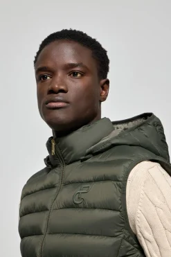 Polo Club Vestes*Veste sans manches ultralight verte Pau à capuche amovible et broderie PC Vert forêt