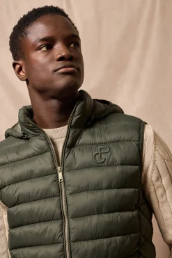 Polo Club Vestes*Veste sans manches ultralight verte Pau à capuche amovible et broderie PC Vert forêt
