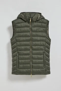 Polo Club Vestes*Veste sans manches ultralight verte Pau à capuche amovible et broderie PC Vert forêt